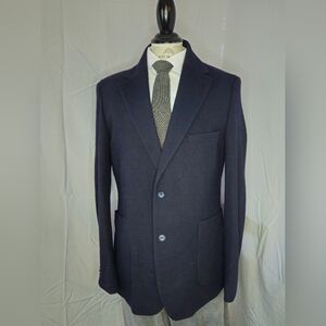 Report Collection Navy Textured Blazer Modern Fit 44R Stretch Pocket Square